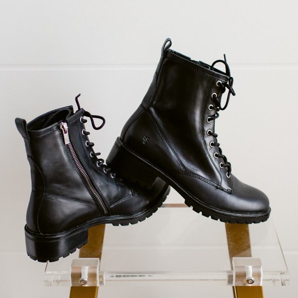 Frye Shoes - Frye Women's Veronica Lace Up Combat Boots 9.5 Black Leather